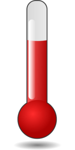 a red thermometer almost at its top limit