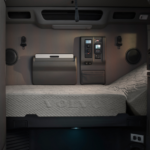picture of the inside of a Volvo heavy rig showing its bed