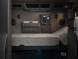 picture of the inside of a Volvo heavy rig showing its bed